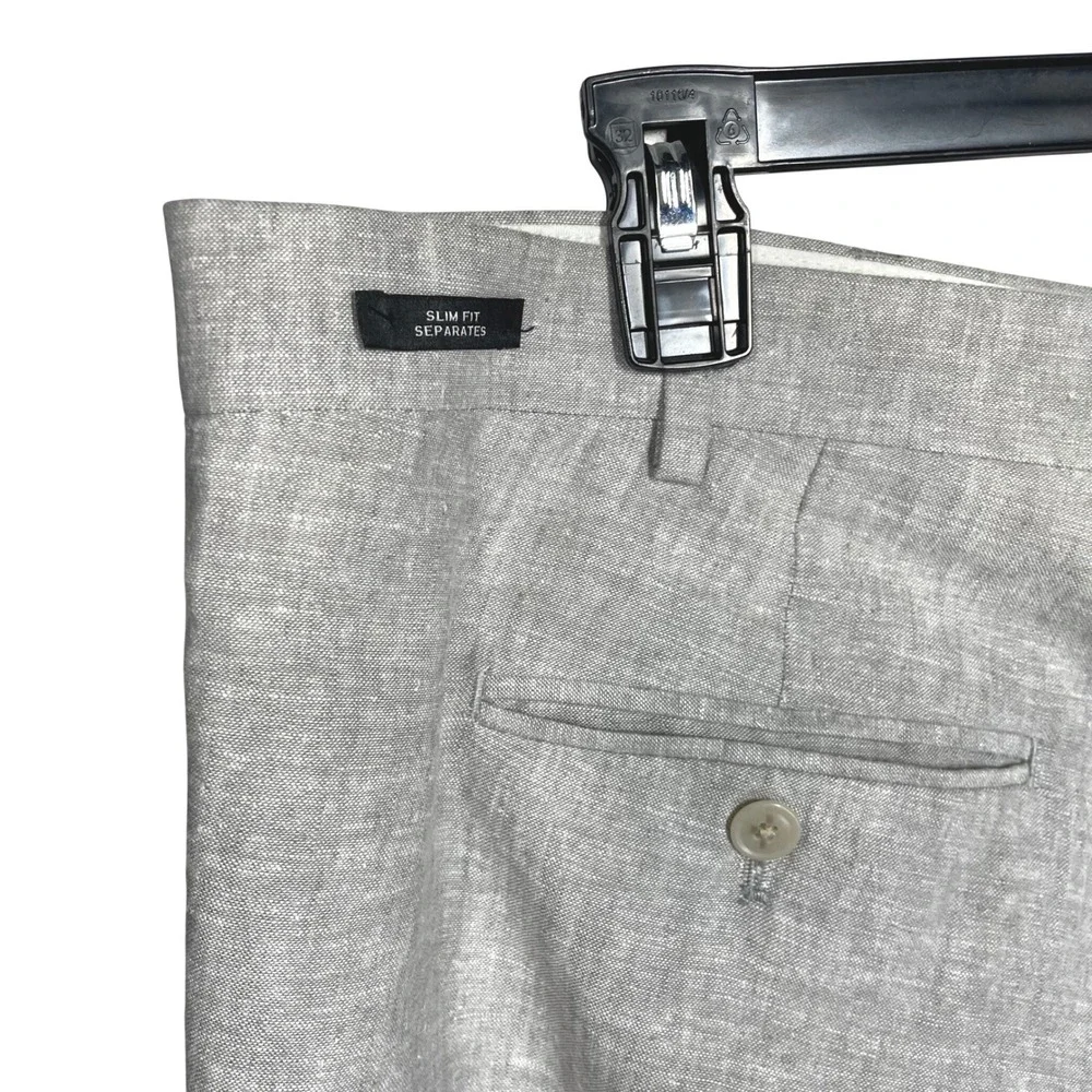 Joseph Abboud Mens 46x30 Gray Linen Cotton Slim Fit Dress Pants JOE Slub Pants